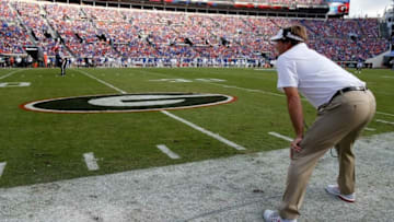 Oct 29, 2016; Jacksonville, FL, USA; Georgia Bulldogs head coach Kirby Smart looks on against the Florida Gators during the first half at EverBank Field. Mandatory Credit: Kim Klement-USA TODAY Sports
