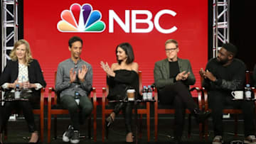PASADENA, CA - JANUARY 18: (L-R) Actors Christina Kirk, Danny Pudi, Vanessa Hudgens, Alan Tudyk and Ron Funches of the television show 'Powerless' speak onstage during the NBCUniversal portion of the 2017 Winter Television Critics Association Press Tour at the Langham Hotel on January 18, 2017 in Pasadena, California. (Photo by Frederick M. Brown/Getty Images)