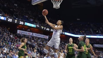 UNCASVILLE, CT - MARCH 06: UConn Huskies Forward Azura Stevens (23) scores in the post during the game as the South Florida Bulls take on the UConn Huskies on March 06, 2018 at the Mohegan Sun Arena in Uncasville, Connecticut. (Photo by Williams Paul/Icon Sportswire via Getty Images)