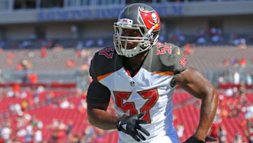Nov 13, 2016; Tampa, FL, USA; Tampa Bay Buccaneers defensive end Noah Spence (57) against the Chicago Bears at Raymond James Stadium. The Buccaneers won 36-10. Mandatory Credit: Aaron Doster-USA TODAY Sports