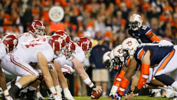 AUBURN, AL - NOVEMBER 30: The line of scrimmage as the Alabama Crimson Tide line up against the Auburn Tigers in the third quarter at Jordan-Hare Stadium on November 30, 2013 in Auburn, Alabama. (Photo by Kevin C. Cox/Getty Images)
