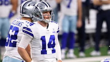 ARLINGTON, TEXAS - OCTOBER 19: Andy Dalton #14 of the Dallas Cowboys looks on against the Arizona Cardinals during the first quarter at AT&T Stadium on October 19, 2020, in Arlington, Texas. (Photo by Ronald Martinez/Getty Images)