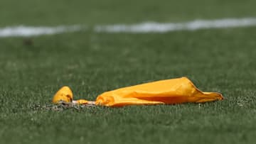 KANSAS CITY, MO - SEPTEMBER 23: A flag lies on the field in the second quarter of a week 3 NFL game between the San Francisco 49ers and Kansas City Chiefs on September 23, 2018 at Arrowhead Stadium in Kansas City, MO. (Photo by Scott Winters/Icon Sportswire via Getty Images)