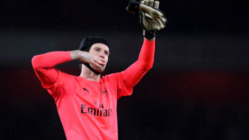 LONDON, ENGLAND - DECEMBER 16: Petr Cech of Arsenal shows appreciation to the fans after the Premier League match between Arsenal and Newcastle United at Emirates Stadium on December 16, 2017 in London, England. (Photo by Shaun Botterill/Getty Images)