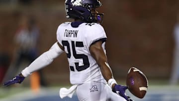 DALLAS, TX - SEPTEMBER 07: KaVontae Turpin #25 of the TCU Horned Frogs celebrates a touchdown against the Southern Methodist Mustangs in the fourth quarter at Gerald J. Ford Stadium on September 7, 2018 in Dallas, Texas. (Photo by Ronald Martinez/Getty Images)