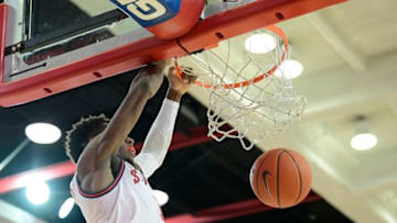 NEW YORK, NEW YORK - NOVEMBER 12: Josh Roberts #1 of the St. John's Red Storm dunks the ball against the New Hampshire Wildcats at Carnesecca Arena on November 12, 2019 in New York City. (Photo by Steven Ryan/Getty Images)