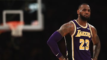 LOS ANGELES, CA - OCTOBER 31: LeBron James #23 of the Los Angeles Lakers looks on during the second half of a game against the Dallas Mavericks at Staples Center on October 31, 2018 in Los Angeles, California. NOTE TO USER: User expressly acknowledges and agrees that, by downloading and or using this photograph, User is consenting to the terms and conditions of the Getty Images License Agreement. (Photo by Sean M. Haffey/Getty Images)