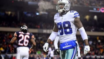 Dec 9, 2013; Chicago, IL, USA; Dallas Cowboys wide receiver Dez Bryant (88) celebrate after catching a pass for a touchdown during the first quarter against the Chicago Bears at Soldier Field. Mandatory Credit: Andrew Weber-USA TODAY Sports