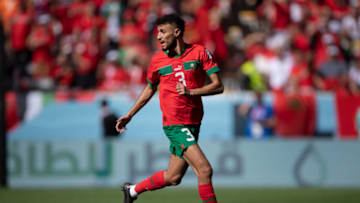 Bayern Munich full-back Noussair Mazraoui in action for Morocco against Croatia before getting injured.(Photo by Visionhaus/Getty Images)