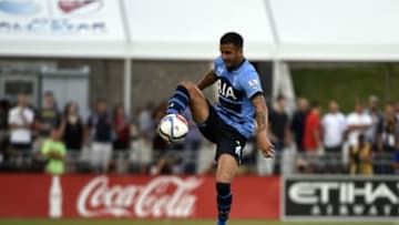 Jul 29, 2015; Denver, CO, USA; Tottenham Hotspur defender Kyle Walker (2) controls the ball against the MLS All Stars during the first half of the 2015 MLS All Star Game at Dick