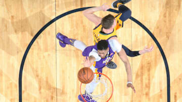NEW ORLEANS, LA - FEBRUARY 5: Anthony Davis #23 of the New Orleans Pelicans goes to the basket against the Utah Jazz on February 5, 2018 at Smoothie King Center in New Orleans, Louisiana. Copyright 2018 NBAE (Photo by Layne Murdoch/NBAE via Getty Images)