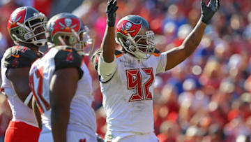Nov 13, 2016; Tampa, FL, USA; Tampa Bay Buccaneers defensive end William Gholston (92) against the Chicago Bears at Raymond James Stadium. The Buccaneers won 36-10. Mandatory Credit: Aaron Doster-USA TODAY Sports