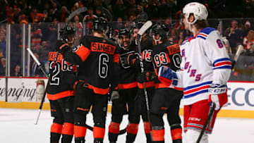 Nicolas Aube-Kubel, Travis Sanheim, Shayne Gostisbehere, Kevin Hayes, and Jakub Voracek, Philadelphia Flyers (Photo by Mitchell Leff/Getty Images)