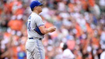 BALTIMORE, MD - SEPTEMBER 03: Roberto Osuna #54 of the Toronto Blue Jays looks on after giving up a home to Welington Castillo #29 of the Baltimore Orioles in the ninth inning to tie the game during a baseball game at Oriole Park at Camden Yards on September 3, 2017 in Baltimore, Maryland. (Photo by Mitchell Layton/Getty Images)