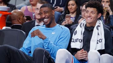 SACRAMENTO, CA - MARCH 19: Iman Shumpert #4 and Justin Jackson #25 of the Sacramento Kings look on during the game against the Detroit Pistons on March 19, 2018 at Golden 1 Center in Sacramento, California. NOTE TO USER: User expressly acknowledges and agrees that, by downloading and or using this photograph, User is consenting to the terms and conditions of the Getty Images Agreement. Mandatory Copyright Notice: Copyright 2018 NBAE (Photo by Rocky Widner/NBAE via Getty Images)