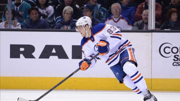 January 2, 2014; San Jose, CA, USA; Edmonton Oilers right wing Ales Hemsky (83) controls the puck during the second period against the San Jose Sharks at SAP Center at San Jose. The Sharks defeated the Oilers 5-1. Mandatory Credit: Kyle Terada-USA TODAY Sports