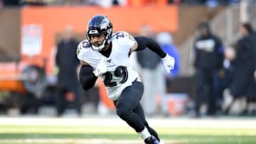 CLEVELAND, OHIO - DECEMBER 22: Free safety Earl Thomas #29 of the Baltimore Ravens runs a play during the second half against the Cleveland Browns at FirstEnergy Stadium on December 22, 2019 in Cleveland, Ohio. The Ravens defeated the Browns 31-15. (Photo by Jason Miller/Getty Images)