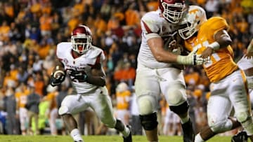 Oct 3, 2015; Knoxville, TN, USA; Arkansas Razorbacks running back Rawleigh Williams (22) runs the ball against the Tennessee Volunteers during the second half at Neyland Stadium. Arkansas won 24 to 20. Mandatory Credit: Randy Sartin-USA TODAY Sports