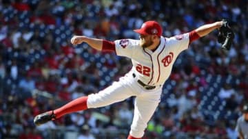 Sep 6, 2015; Washington, DC, USA; Washington Nationals relief pitcher Drew Storen (22) throws to the Atlanta Braves during the ninth inning at Nationals Park. The Washington Nationals won 8 - 4. Mandatory Credit: Brad Mills-USA TODAY Sports