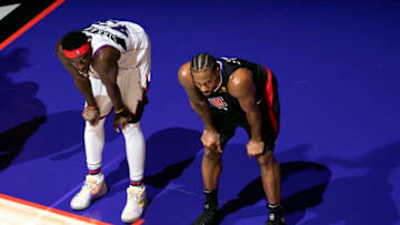 TORONTO, CANADA - DECEMBER 11: Kawhi Leonard #2 of the LA Clippers and Pascal Siakam #43 of the Toronto Raptors look on during the game on December 11, 2019 at the Scotiabank Arena in Toronto, Ontario, Canada. NOTE TO USER: User expressly acknowledges and agrees that, by downloading and or using this Photograph, user is consenting to the terms and conditions of the Getty Images License Agreement. Mandatory Copyright Notice: Copyright 2019 NBAE (Photo by Mark Blinch/NBAE via Getty Images)