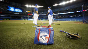 TORONTO, ON - SEPTEMBER 13: A Toronto Blue Jays bag is seen during batting practice, prior to their MLB game against the New York Yankees at Rogers Centre on September 13, 2019 in Toronto, Canada. (Photo by Cole Burston/Getty Images)