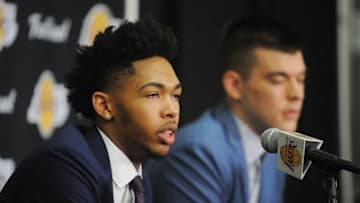 July 5, 2016; El Segundo, CA, USA; Los Angeles Lakers draft pick Brandon Ingram speaks to media at Toyota Sports Center. Mandatory Credit: Gary A. Vasquez-USA TODAY Sports