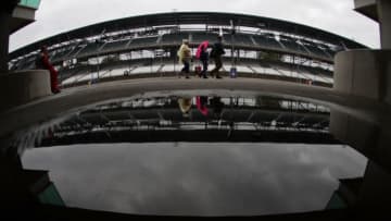 INDIANAPOLIS, IN - SEPTEMBER 08: Fans walk through the garage area prior to practice for the Monster Energy NASCAR Cup Series Big Machine Vodka 400 at the Brickyard at Indianapolis Motor Speedway on September 8, 2018 in Indianapolis, Indiana. (Photo by Sean Gardner/Getty Images)
