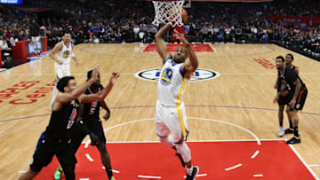 LOS ANGELES, CALIFORNIA - APRIL 21: Andre Iguodala #9 of the Golden State Warriors drives to the basket for a dunk against the Los Angeles Clippers during a 113-105 Warrior win in Game Four of Round One of the 2019 NBA Playoffs at Staples Center on April 21, 2019 in Los Angeles, California. NOTE TO USER: User expressly acknowledges and agrees that, by downloading and or using this photograph, User is consenting to the terms and conditions of the Getty Images License Agreement. (Photo by Harry How/Getty Images)