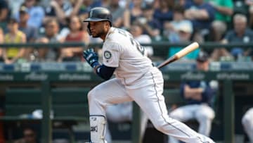 SEATTLE, WA - AUGUST 22: Robinson Cano #22 of the Seattle Mariners takes a swing during an at-bat in a game against the Houston Astros at Safeco Field on August 22, 2018 in Seattle, Washington. The Astros won the game 10-7. (Photo by Stephen Brashear/Getty Images)