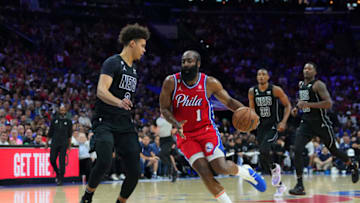 James Harden, Philadelphia 76ers vs. Brooklyn Nets, NBA Playoffs (Photo by Mitchell Leff/Getty Images)