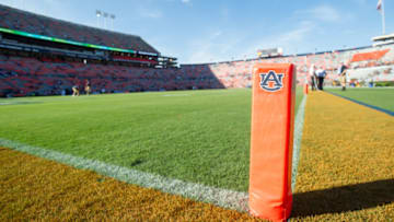AUBURN, AL - SEPTEMBER 8: General view of a pylon at Jordan-Hare Stadium prior to the matchup between the Auburn Tigers and the Alabama State Hornets on September 8, 2018 in Auburn, Alabama. (Photo by Michael Chang/Getty Images)