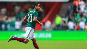 MEXICO CITY, MEXICO - JUNE 02: Giovani Dos Santos of Mexico celebrates after scoring the first goal of his team during the International Friendly match between Mexico v Scotland at Estadio Azteca on June 2, 2018 in Mexico City, Mexico. (Photo by Hector Vivas/Getty Images)