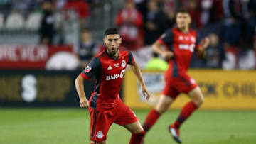 Jonathan Osorio #21 of Toronto FC dribbles the ball during the first half of the 2018 Campeones Cup Final against Tigres UANL at BMO Field on September 19, 2018 in Toronto, Canada. (Photo by Vaughn Ridley/Getty Images)