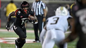 Oct 5, 2018; Louisville, KY, USA; Louisville Cardinals running back Hassan Hall (19) runs the ball against the Georgia Tech Yellow Jackets during the second quarter at Cardinal Stadium. Mandatory Credit: Jamie Rhodes-USA TODAY Sports