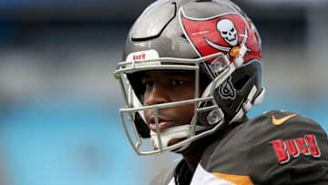 CHARLOTTE, NC - NOVEMBER 04: Jameis Winston #3 of the Tampa Bay Buccaneers warms up before their game against the Carolina Panthers at Bank of America Stadium on November 4, 2018 in Charlotte, North Carolina. (Photo by Streeter Lecka/Getty Images)