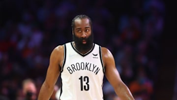 Feb 1, 2022; Phoenix, Arizona, USA; Brooklyn Nets guard James Harden (13) against the Phoenix Suns at Footprint Center. Mandatory Credit: Mark J. Rebilas-USA TODAY Sports