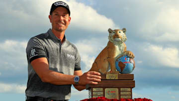 NASSAU, BAHAMAS - DECEMBER 07: Henrik Stenson of Sweden poses with the trophy after winning the Hero World Challenge at Albany on December 07, 2019 in Nassau, Bahamas. (Photo by Mike Ehrmann/Getty Images)
