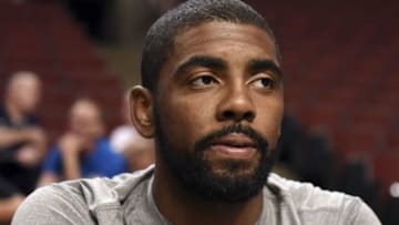 Jul 28, 2016; Chicago, IL, USA; USA guard Kyrie Irving (10) talks to the media before practice at the United Center. Mandatory Credit: David Banks-USA TODAY Sports