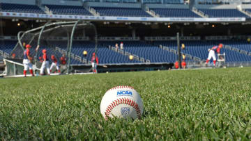 Omaha, NE - JUNE 28: A general view of an NCAA baseball on the field prior to game two of the College World Series Championship Series between the Arizona Wildcats and the Coastal Carolina Chanticleers on June 28, 2016 at TD Ameritrade Park in Omaha, Nebraska. (Photo by Peter Aiken/Getty Images)