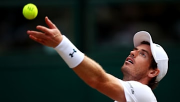 LONDON, ENGLAND - JULY 12: Andy Murray of Great Britain serves during the Gentlemen's Singles quarter final match against Sam Querrey of The United States on day nine of the Wimbledon Lawn Tennis Championships at the All England Lawn Tennis and Croquet Club on July 12, 2017 in London, England. (Photo by Clive Brunskill/Getty Images)