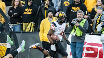 Oct 31, 2015; Iowa City, IA, USA; Maryland Terrapins defensive back William Likely (4) returns a kickoff 100 yards for a touchdown during the second half against the Iowa Hawkeyes at Kinnick Stadium. Iowa won 31-15. andatory Credit: Jeffrey Becker-USA TODAY Sports