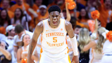 KNOXVILLE, TENNESSEE - MARCH 02: Admiral Schofield #5 of the Tennessee Volunteers celebrates in the game against the Kentucky Wildcats at Thompson-Boling Arena on March 02, 2019 in Knoxville, Tennessee. (Photo by Andy Lyons/Getty Images)