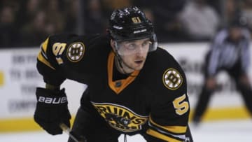 Jan 23, 2016; Boston, MA, USA; Boston Bruins center Ryan Spooner (51) gets ready for a face-off during the third period against the Columbus Blue Jackets at TD Garden. Mandatory Credit: Bob DeChiara-USA TODAY Sports