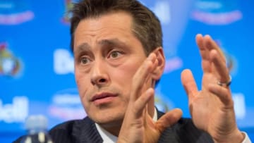 May 9, 2016; Ottawa, Ontario, CAN; Guy Boucher is introduced as the new head coach of the Ottawa Senators at a press conference at the Canadian Tire Centre. Mandatory Credit: Marc DesRosiers-USA TODAY Sports