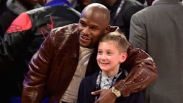 February 15, 2015; New York, NY, USA; Professional boxer Floyd Mayweather during halftime of the 2015 NBA All-Star Game at Madison Square Garden. Mandatory Credit: Bob Donnan-USA TODAY Sports