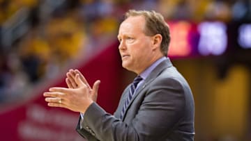 CLEVELAND, OH - MAY 2: Head coach Mike Budenholzer of the Atlanta Hawks applauds his team during the second half of the NBA Eastern Conference semifinals against the Cleveland Cavaliers at Quicken Loans Arena on May 2, 2016 in Cleveland, Ohio. The Cavaliers defeated the Hawks 104-93. NOTE TO USER: User expressly acknowledges and agrees that, by downloading and or using this photograph, User is consenting to the terms and conditions of the Getty Images License Agreement. (Photo by Jason Miller/Getty Images)