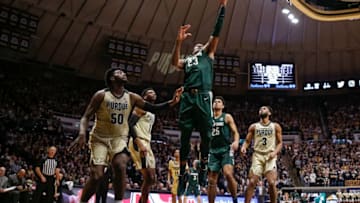 WEST LAFAYETTE, IN - JANUARY 12: Xavier Tillman #23 of the Michigan State Spartans shoots the ball during the first half against the Purdue Boilermakers at Mackey Arena on January 12, 2020 in West Lafayette, Indiana. (Photo by Michael Hickey/Getty Images)