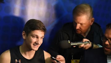 CHICAGO, IL - MAY 17: Grayson Allen #23 speaks with reporters during Day One of the NBA Draft Combine at Quest MultiSport Complex on May 17, 2018 in Chicago, Illinois. NOTE TO USER: User expressly acknowledges and agrees that, by downloading and or using this photograph, User is consenting to the terms and conditions of the Getty Images License Agreement. (Photo by Stacy Revere/Getty Images)