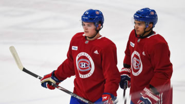 BROSSARD, QC - JUNE 26: Look on Montreal Canadiens right wing Cole Caufield (36) during the Montreal Canadiens Development Camp on June 26, 2019, at Bell Sports Complex in Brossard, QC (Photo by David Kirouac/Icon Sportswire via Getty Images)