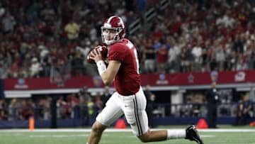 Sep 3, 2016; Arlington, TX, USA; Alabama Crimson Tide quarterback Blake Barnett (8) throws during the second half against the USC Trojans at AT&T Stadium. Mandatory Credit: Tim Heitman-USA TODAY Sports